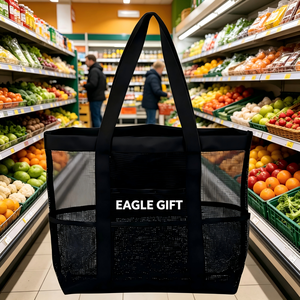 Breathable Lightweight <b>Foldable</b> Shopping <b>Bag</b> Summer Beach Pool Travel Mesh <b>Bag</b> with Custom logo - Product Image 2