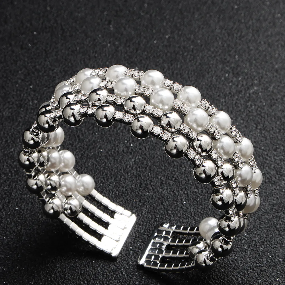 High Quality Hand Bracelet Silver Multilayer Pearl Bracelet Open Bracelet for Girls