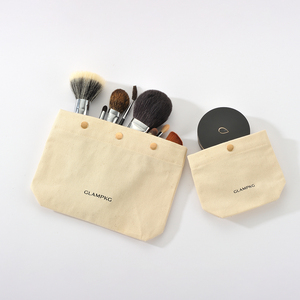Glampkg Custom Logo Recyclable Cosmetic Storage <b>Bag</b> Eco-Friendly Durable Cotton Makeup Pouch with Button - Product Image 4
