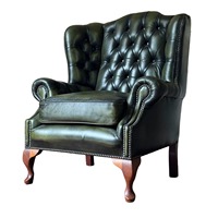 Sillón de Cuero Genuino de Alta Gama con Respaldo Alto, Estructura de Madera Sólida, Asiento Cómodo para Apartamento, Sala de Estar, Hotel, Salón