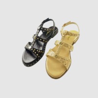 Sandales plates d'été à clous, bande élastique facile à enfiler, chaussures d'extérieur à bout ouvert pour femmes, antidérapantes