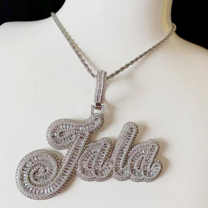 جديد مصمم لوحة اسم الجليد خارج قلادة بلينغ الهيب هوب قلادة الرغيف الفرنسي زركون مخصصة المختنق قلادة الأولي - Product Image 3