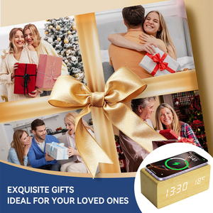 EMAF Promoción Regalo Reloj digital Cargador inalámbrico Teléfono móvil electrónico Pantalla LED Escritorio LED Reloj despertador de madera para el hogar - Product Image 3