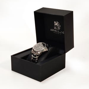 Boîte de montre élégante en carton rigide et papier noir de luxe Emballage cadeau personnalisé à rabat Laminage mat Gaufrage directement à l'usine - Product Image 1
