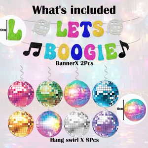 Decoraciones para Fiestas Temáticas de Discoteca de los 80s <span class=keywords><strong>y</strong></span> 90s, Pancarta Let's Boogie, Bola de Discoteca, Espirales Colgantes, Fondo para Decoración de Despedidas de Soltera - Product Image 2