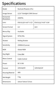 2024กล้อง1500TVL runcam Phoenix <span class=keywords><strong>2</strong></span> Pro มองเห็นกลางคืนกล้อง FPV สำหรับแข่งรถระยะไกลชิ้นส่วนโดรน FPV แบบ DIY - Product Image 5