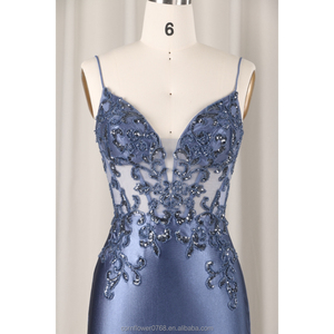 Màu Xanh Hải Quân Nàng Tiên Cá Corset Thấp Cắt Xem Thông Qua Phụ Nữ Của Prom Ăn Mặc Không Tay Phụ Nữ Sexy Sequined Eo Đàn Hồi Satin Buổi Tối Ăn Mặc - Product Image 6