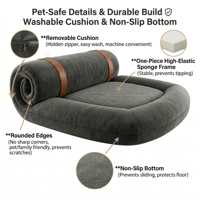 Canapé universel pour animaux de compagnie, de luxe, avec cadre intégré anti-déplacement, gris foncé, pour tissu velours à motif uni, respirant, amovible, lavable, en boîte