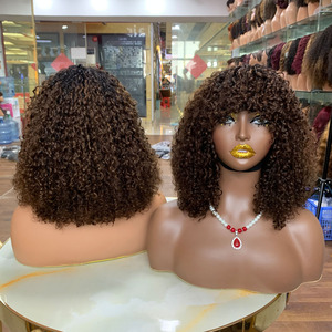 Cabello Rizado Natural con Flequillo, Estilo Bob, 14 Pulgadas, Cabello Rizado de Lujo, Sin Encaje, Precio de Fábrica - Product Image 3