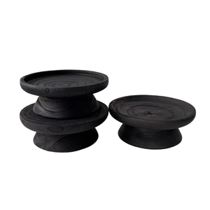 Solid Wood <b>Black</b> Art Deco Retro Floor Aromatherapy Wax Candle Holder Fruit <b>Plate</b> Snack Tray Chinese Wedding Decorative Ornament - Product Image 1