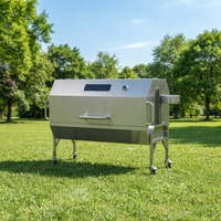 Grill à rôtisserie au gaz commercial en acier inoxydable avec roues, fenêtre en verre et thermomètre pour la restauration