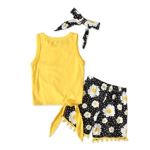 Mùa Hè Châu Âu Phong Cách Trẻ Em Của Vest + Hoa Mô Hình Quần Short + Headband Ba Pcs Bộ Của Trẻ Em Của Mặc Cô Gái Quần Áo - Product Image 2