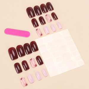 <span class=keywords><strong>Ongles</strong></span> artificiels français élégants, simples et vibrants, <span class=keywords><strong>couleur</strong></span> <span class=keywords><strong>bordeaux</strong></span>, en ABS, à presser, avec colle, pour doigts - Product Image 3