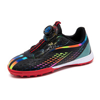 Chaussures de football pour enfants à boucles rotatives, tige basse en microfibre, semelle extérieure en caoutchouc résistante à l'usure, crampons pour terrains durs