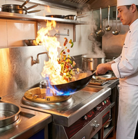 Cuisinière professionnelle en acier inoxydable 201 pour restaurant, 1 brûleur wok + 1 brûleur à mijoter, gaz naturel, double zone de contrôle facile
