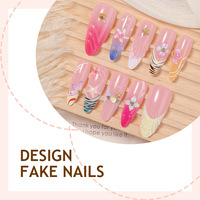 Faux Ongles à Presser 3D en Gel Bleu Amande Moyen avec Motifs Floraux et Paillettes – Design Avancé pour Manucure Française