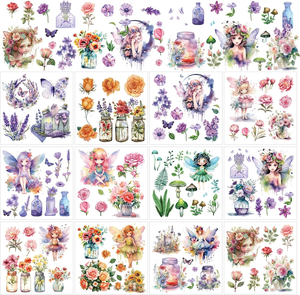 Rub on <b>Transfers</b> 12 Sheets UV Printing Eco-Friendly Flower Fairy Furniture Gnome Floral Plant Decorative <b>Stickers</b> - Product Image 1