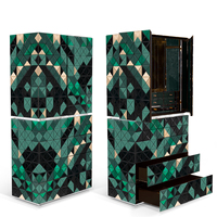 Meuble Bar Innovant Vert Teinté 1088 Triangles avec Portes Diamantées à Feuille d'Or – Meuble de Rangement Moderne pour Salon