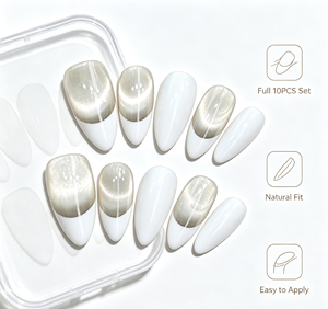 Uñas Postizas Francesas con Efecto Ojo de Gato, Acrílicas, Cobertura Total, para Dedos, 10 Piezas con Pegamento - Product Image 3