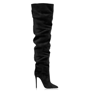 Stivali da donna sopra il ginocchio in finta pelle scamosciata con cerniera laterale, caldi e invernali, modello 2026 in saldo, ideali per cosce larghe e gambe con pieghe. - Product Image 5