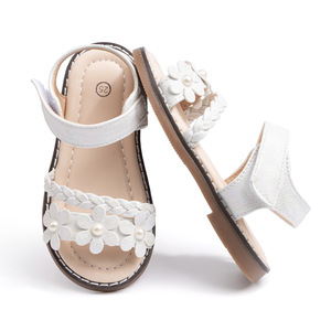 Sandales de plage d'été en gros pour enfants, en PU, à paillettes, motif floral, tricotées, à semelle souple, pour filles - Product Image 6