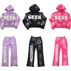 Ensemble de survêtement pour homme avec broderie surdimensionnée délavée à l'acide, style vintage, pantalon évasé respirant pour l'automne - Product Image 4