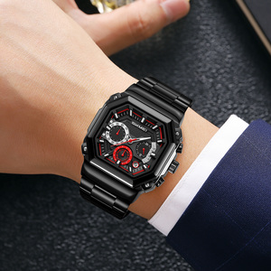 Reloj cronógrafo cuadrado para hombre, reloj de pulsera de lujo de acero inoxidable, reloj de cuarzo resistente al agua 30M - Product Image 3