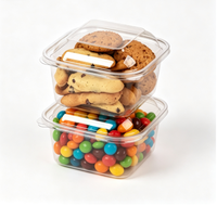 Boîte à friandises carrée transparente en plastique à charnières, avec couche extérieure résistante aux rayures, pour noix, biscuits, mini-pâtisseries, collations, confiseries de fêtes et cadeaux