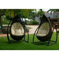Fauteuil suspendu en rotin tressé pour extérieur avec support métallique, coussin imperméable, siège individuel, balançoire de jardin