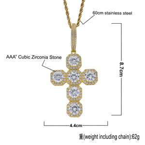 Wholesale 87mm Oversized Cross Solid Copper Pendant <strong>Necklace</strong> Hip Hop Style Full Zircon for <strong>Men</strong> Women's Engagement Wedding <strong>Rope</strong> - Product Image 2