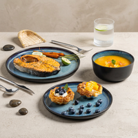 EKA Lot de 12/16/18 couverts en grès de haute qualité, ensemble de bols et assiettes, ensemble de vaisselle en céramique couleur glaçure double face