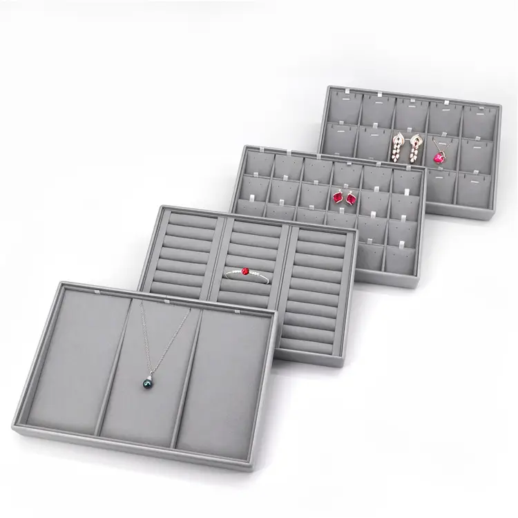 high end custom Microfiber jewelry tray gray pendant display organizer ring tray for jewellery shops