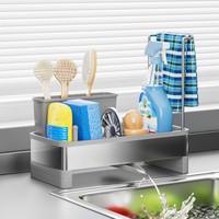 Organisateur d'évier en acier inoxydable antirouille pour comptoir, porte-éponge avec porte-brosse et porte-essuie-tout