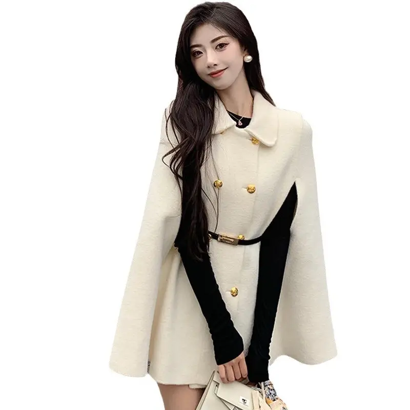 Casaco de lã de malha de alta qualidade feminino outono-inverno casaco branco com blusa de celebridades estilo mil ouro