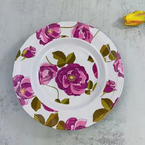 Vente en gros d'assiette creuse de 9 pouces en mélamine design de fleurs bon marché en porcelaine de qualité alimentaire utilisée quotidiennement