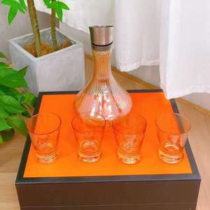 Amber Glass Decanter and Cup Set 5 Pieces Ribbed Design Drinkware Set Gifts for Whiskey and Home Bar Packing <b>Box</b> Sets - Product Image 2
