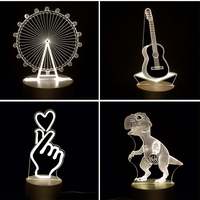 Mini lampe de bureau Led en acrylique, impression 3D personnalisée, dessin animé, créatif, chaud, lampe de Table, lune, dinosaure, décoration, veilleuses