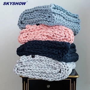 Süper yumuşak özel büyük boy iplik hantal 12lbs to 25lbs İzlanda el tıknaz örgü atmak pamuk nefes ağırlıklı battaniye - Product Image 3