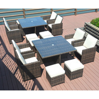 Jardin Villa Terrasse Grande table à manger Meubles de luxe Canapé en rotin Coussin de banquet Ensemble familial Table en rotin