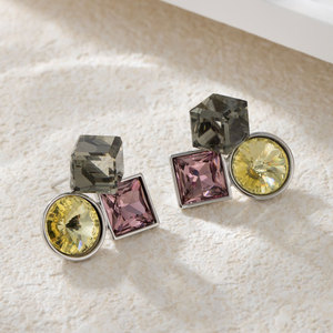 Geometric Crystal Stud Earrings 925 Silver Bezel Setting Party Fashion Jewelry - Product Image 1