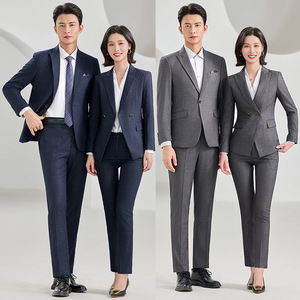 Blue Striped Suit Men Women Work Uniform Autumn Winter Thickening Polyester Professional Manager Formal Wear - Product Image 1
