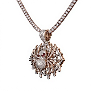 Colgante de Plata 925 con Moissanita en Forma de Telaraña, Chapado en Oro Rosa, Joyería Brillante Redonda para Fiesta - Product Image 4