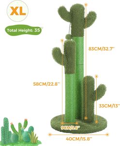 Árbol para Gatos Moderno y Clásico de Lujo, con 3 Bolas Colgantes, Diseño de Cactus, Madera, Felpa, Sisal, Cartón, Poste Rascador para Gatos de Interior - Product Image 6