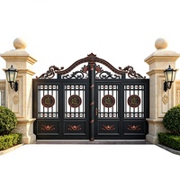 Portail en aluminium de style européen, noir, thermolaqué, à double battant, pour villa, cour, résistant aux intempéries et aux UV pendant 10 ans