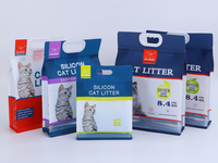 Sac d'emballage pour litière pour chat imprimé sur mesure, robuste, avec soufflet latéral, poignée renforcée, sac en plastique résistant à l'humidité, pochette pour litière pour animaux de compagnie