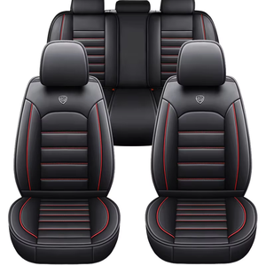 <span class=keywords><strong>Coprisedili</strong></span> Auto Universali YLC in Pelle Nappa Impermeabile, Set Completo Economico e Protettivo, Nero e Rosso - Product Image 1