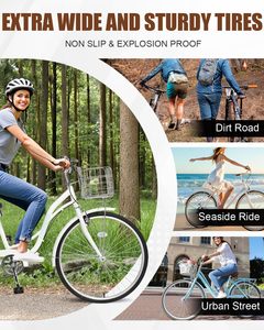 Vélo <span class=keywords><strong>de</strong></span> plage <span class=keywords><strong>pour</strong></span> <span class=keywords><strong>femme</strong></span> à 7 vitesses avec design <span class=keywords><strong>ergonomique</strong></span>, <span class=keywords><strong>selle</strong></span> réglable, double garde-boue et frein V, blanc - Product Image 3
