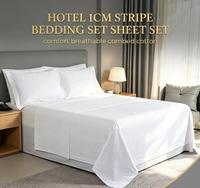Parure de lit rayée pour hôtels, drap plat blanc 100% coton percale