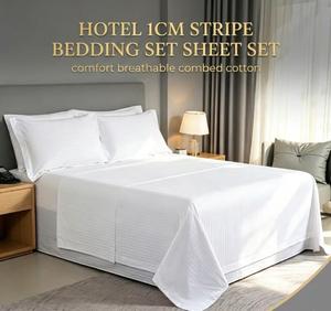 Set <span class=keywords><strong>di</strong></span> Biancheria da Letto a Righe per Hotel, Lenzuolo Bianco, Lenzuolo Piatto 100% Cotone <span class=keywords><strong>Percalle</strong></span> - Product Image 1
