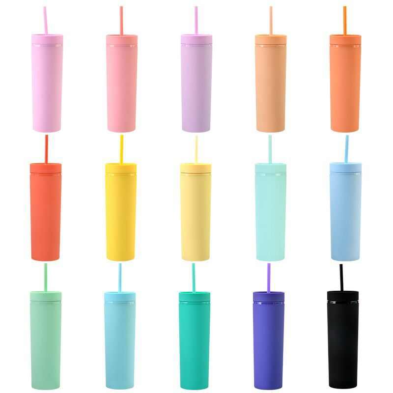 Hoge Kwaliteit Factory Goedkope Prijs 2021 Plastic Tuimelaars 16 Oz Skinny Cups Plastic Matte Mok Tumbler Met Deksel En Stro